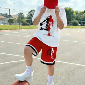 2 pièces/Set T-shirt à manches courtes col rond + short avec poche pour garçons adolescents