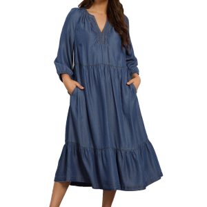 Nouvelle robe longue à col en V avec poches